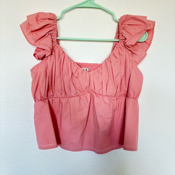 Abercrombie Flutter Sleeve Ruffle Blouse Pink Size Medium - Picture 2 of 5